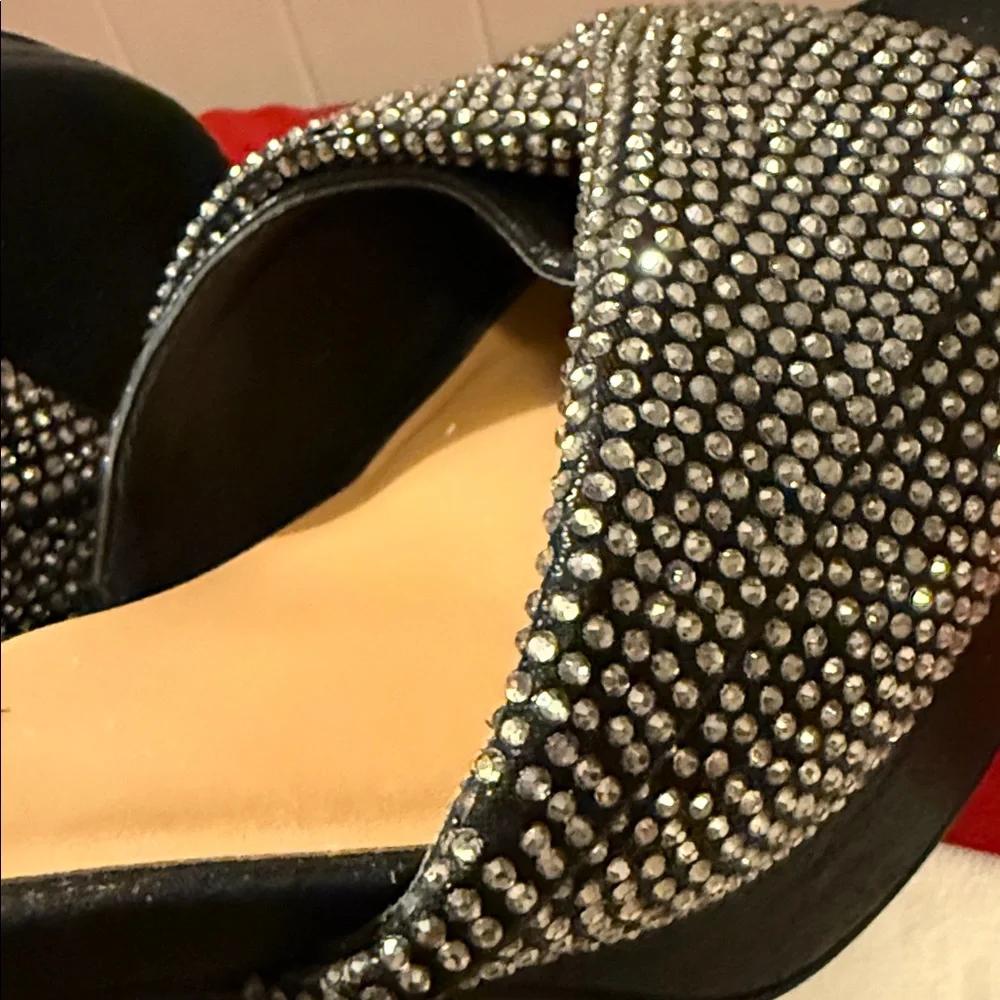 Jessica Simpson Black Crystal Cross-Band Ankle-Strap Heels - Picture 14 of 16